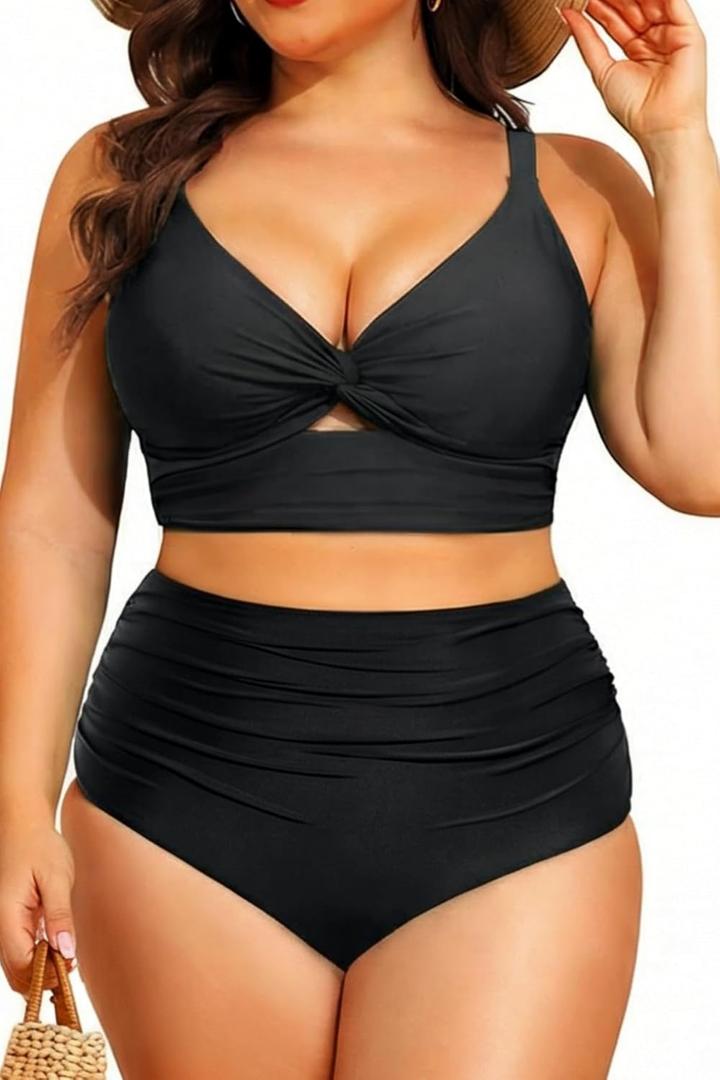 Daci Plus Size Two Piece Swimsuits - Women High Waisted Bikini Tummy Control Bathing Suits Knot Twist Swimwear 2025, 20W