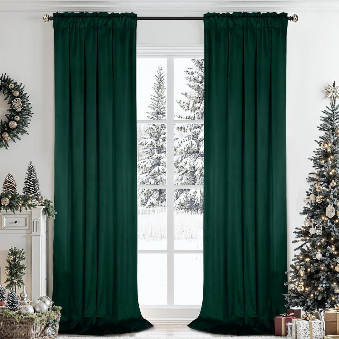 SimpleHome Dark Green Velvet Curtains 96 Inches for Living Room,Rod Pocket Luxury Blackout Velvet Curtains Thermal Insulated 2 Panels Room Darkening Drapes,W40 x L96
