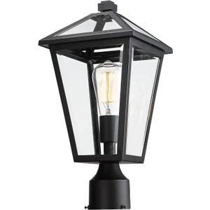 Outdoor Post Lights Fixtures, Lamp Post Light Fixture Black Finish, Waterproof and Anti-Rust Aluminum Pillar Outside Lighting for Walkway, Driveway, Patio, Porch,Medium Size (Matte Black-Clear Glass)