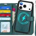 TUCCH Removable Case Wallet for iPhone 17 Pro (6.3") 2025, Detachable Wrist Strap, Wireless Charging, Stand, 4 Card Slots RFID Blocking, 2-in-1 Magnetic, PU Leather Shockproof Cover, Teal Blue