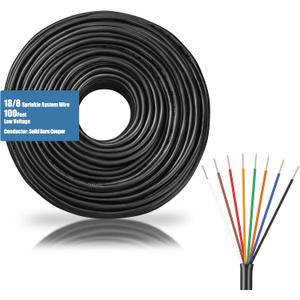 Hoolerry Solid Sprinkler System Wire 18 Gauge Irrigation Wire with UV Resistant PVC Jacket Sprinkler Cable for Underground Irrigation Field Central Control System 30v Ul Listed(18/8, 100 Ft)