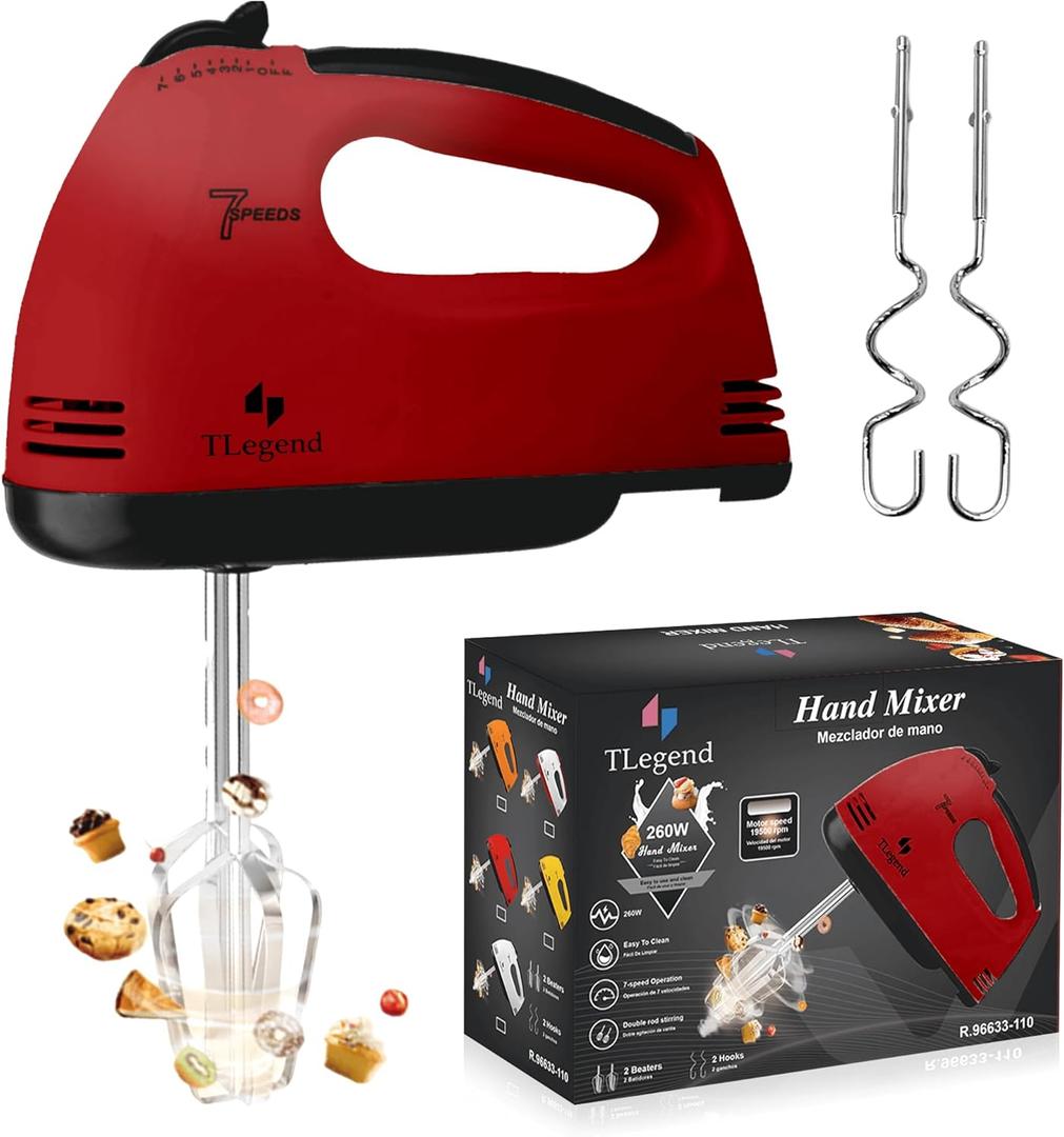 Hand Mixer Electric Handheld  7 Speed Ultra Power Electric Mixer Handheld (Red)