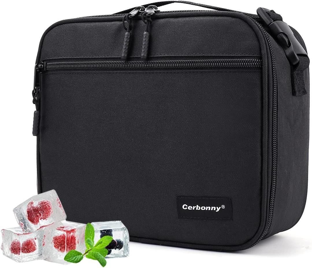 Cooler Lunch Box with Detachable Ice Packs - Freezable Insulated Cooler Bag for School/Work (Black)