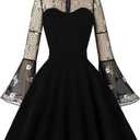 Women's Vintage Polka Dot 1950s Audrey Retro Rockabilly Prom Dress 50's 60's A-Line Cocktail Party Swing Dress (Black, L)