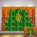 75FT Hindu Festivals Photography Backdrop Family Party Birthday Banner Green Banana Leaf Wedding Party Decorations Tapestry Photo Booth Props