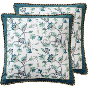 patdrea Designer Classy Throw Pillow Covers 18x18 Inch, Green Elegant Velvet Faux Embroidery Vine Floral Pattern, Decorative Square Pillowcases Cushion for Bed Living Room Outdoor Car, Pack of 2