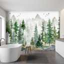-Green Cartoon Pine Forest Nursery Fabric Wallpaper for Boys and Girls Children's Bedroom Living Room Woodland Plants Large Wall Mural- 91"x65" not Peel and Stick