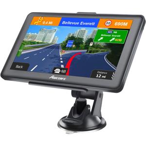 GPS Navigator for Car, Latest 2025 Map 7 Inch Touch Screen, Real Voice Spoken Turn-by-Turn Direction Reminding Navigation System for Cars, Vehicle GPS with Speed and Red Light Warning