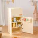 ROBOTIME Play Kitchen Toy Fridge - Wooden Toy Refrigerator with Accessories, Pretend Play Kitchen Set for Kids & Toddlers, Freezer with Play Food for Ages 3+ (Creamy Rustic Style), 4.33 x 16.9 x 25.7 inches