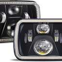 UNI-SHINE Rectangular 5x7 7x6 Inch LED Headlights Sealed Beam Headlamp Amber/White DRL Halo Angel Eyes Compatible with Jeep Wrangler YJ Cherokee XJ Truck Replacement H6054 H5054 H6054L