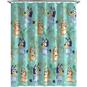 Jay Franco Bluey and Bingo Fabric Shower Curtain - Kids Teal Bathroom Dcor