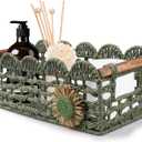 Handbanary Paper Rope Toilet Paper Basket for Back of Toilet, Scalloped Edge Basket for Toilet Tank Top with Handles, Wove Storage Basket for Home Decor Bathroom Bedroom Living Room Countertop, Green