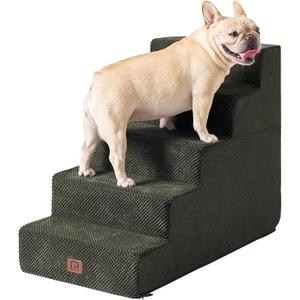 EHEYCIGA Dog Stairs for High Bed 22.5" H, 5-Step Dog Steps for Bed, Pet Steps for Small Dogs and Cats, Non-Slip Balanced Pet Ramp Indoor, Olive Green