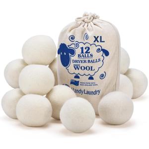Handy Laundry Wool Dryer Balls - Natural Fabric Softener, Reusable, Reduces Clothing Wrinkles and Saves Drying Time, Better Alternative to Plastic Balls and Liquid Softener (Pack of 12)