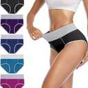 wirarpa Women's Underwear High Waisted Briefs Ladies Cotton Panties Soft Full Coverage Underwear 5 Pack, Large 