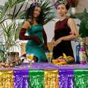 2 x CCINEE 4 Packs Mardi Gras Fringe Table Skirt Party Decorations, 36ft Purple Green Gold Wavy Metallic Tinsel Foil Carnival Table Skirts For Mardi Gras Carnival Holiday Masquerade Party