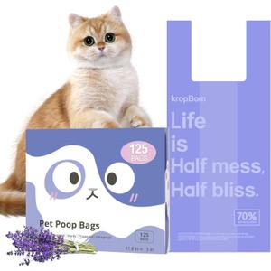 125 Count Cat Litter Bags Lavender Scented with Handles, Disposable Litter Bags for Pet Poop, Extra-Thick Kitty Waste Bags Easy Tie Leak-Proof Strengthen (Purple)