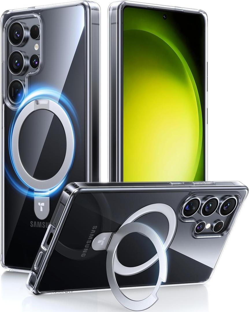 TORRAS Clear Magnetic Stand Case for Samsung Galaxy S25 Ultra, [Fit for Magsafe] [Military Grade Drop Tested] Ring Shockproof Translucent Slim Protective Case