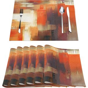 Orange Placemats for Dining Table Set of 6 Modern Art Abstract Painting Place Mats Washable Linen Placemat for Kitchen Home Dinner Party Decor 18x12 Inches