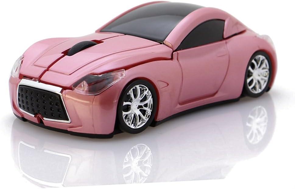 Computer Wireless Mouse Car Shape Optical Mice USB 2.4Ghz for PC Laptop (Pink)