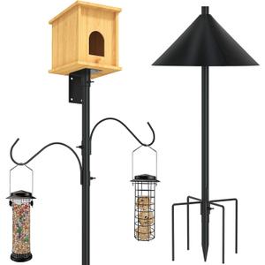 ERYTLLY Bird House Pole 80 Inch Bird Feeder Pole with Squirrel Baffle and 2 Hooks - Heavy Duty Bluebird Feeder Support Rod Stand Set for Outside, Yard, Garden