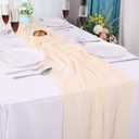 10ft Cheesecloth Table Runner, 3 pcs 120-Inch Boho Gauze Table Runner, Ivory Bubble Gauze Rustic Sheer Fabric for Wedding, Bridal Baby Shower, Spring Party Table Decor