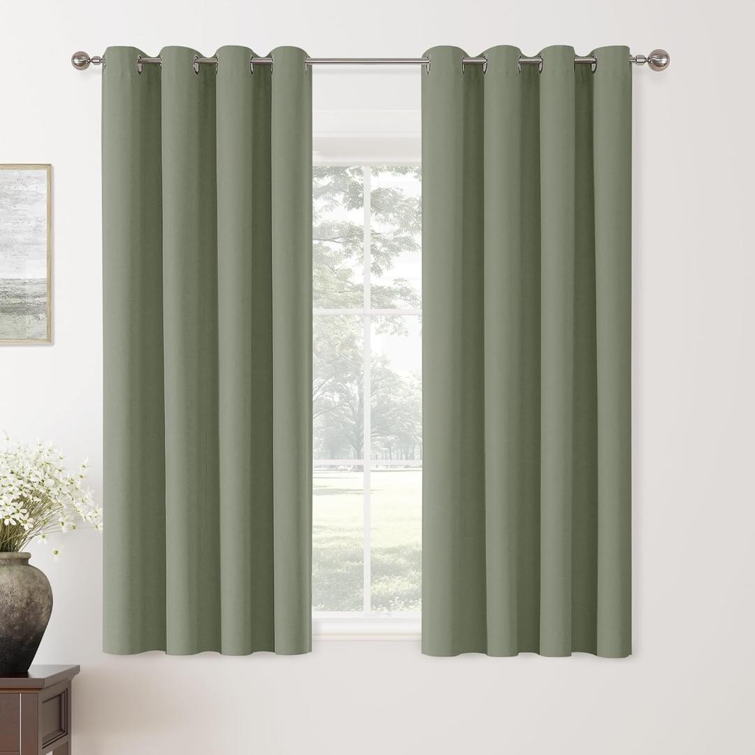ChrisDowa 100% Blackout Birch Solid Curtains 63 Inches Long 2 Panels for Bedroom Living Room,Farmhouse Room Darkening Thermal Insulated Soundproof Grommet Top Window Treatment Drapes,52x63