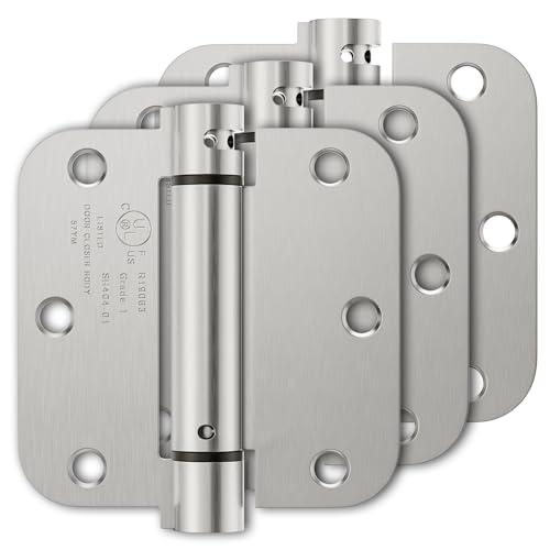 Luxbaro 5 Pack Spring Hinges Self Closing 3.5 Inch, Self Closing Door Hinges with 5/8'' Radius Corners, Adjustable Tension for Garage, Front and Back Doors, Left and Right Hand, UL Listed