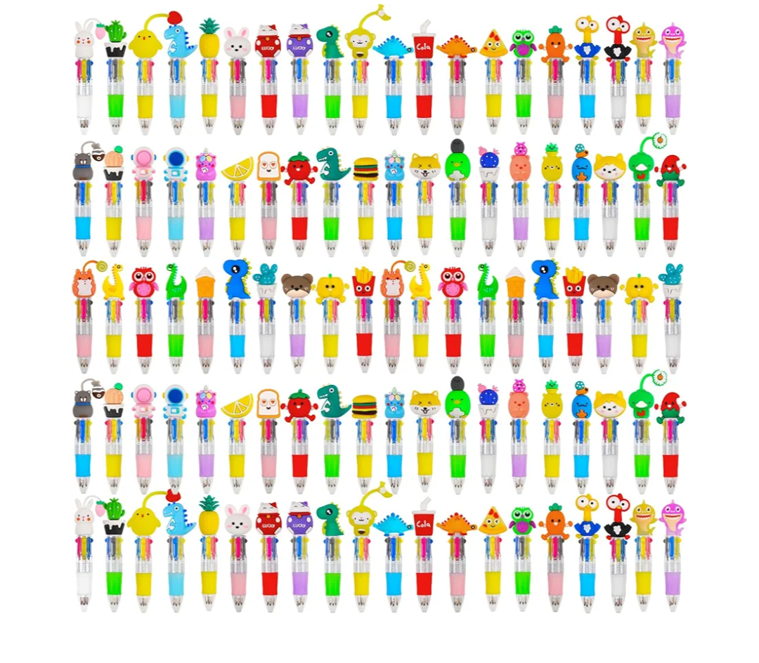 CZWZ 100Pcs Mini Multicolor Pens in One 4in1 Cute Pens Bulk for Kids, Ballpoint Pen for Birthdays and Children's Parties, Fun Gifts Assorted Ink Kawaii Pen