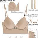 ForBaysy Low Back Bras for Women Push Up Deep V Neck Backless Bra,Low Cut Multiway Convertible Bra Wire Lifting Bralette (Beige, Large)