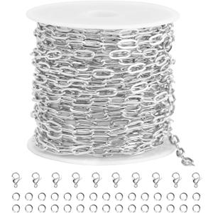 SMYHTGLIF 16.4 Feet Paper Clip Cable Chain Bulk Silver Stainless Steel Jewelry Making Chains Women Necklace Bracelet DIY Craft Chain for Jewelry Making