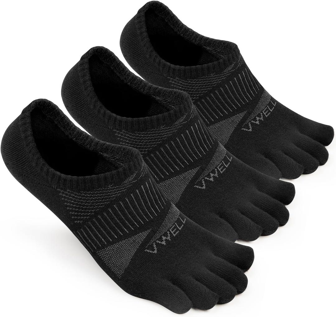 VWELL No Show Toe Socks for Men Women COOLMAX Five Finger Socks Athletic Running Ankle Low Cut 5 Toe Socks (3Pairs) (Black)