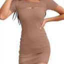 Valiamcep Women's Summer Mini Dress Short Sleeve Square Neck Cut Out Sexy Ribbed Knit Fitted Casual Pencil Bodycon Dresses (S)