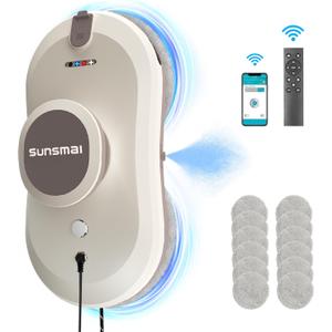 Automatic Window Cleaning Robot with 2800PA Suction, Intelligent Edge Detection 3.0 Path Planning, Water Spray, and Remote Control - Electric Window Cleaner Rotot for Effortless Cleaning (Beige)