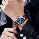 OLEVS Men's Casual Leather Watch, Big Face Chronograph Watch for Men, Fashion Easy to Read Dress Watch, Men's Waterproof Luminous Date Analog Watch, Gold/Black/White/Blue Dial