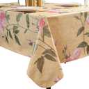 Vinyl Tablecloth with Flannel Backing - Waterproof, Oil-Proof, Easy to Clean -Plastic Table Cloth - Perfect for Dining Tables, Kitchen Tables, Parties (Beige Flower, 60102 Inch Rectangular)