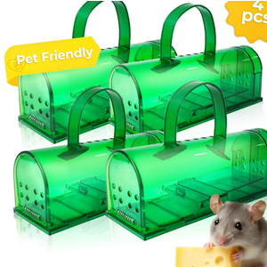 4 Pcs Humane Mouse Trap Catch and Release Mouse Traps Indoor for Home No Kill Best Reusable Indoor/Outdoor Mousetrap Catcher Non Killer Small Capture Cage With Handle
