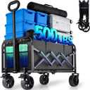 500LBS Collapsible Wagon Cart Foldable - 230L Large Heavy Duty Utility Cart with 360Swivel Brake Wheels, Lightweight Collapsible Wagon for Groceries Camping & Beach