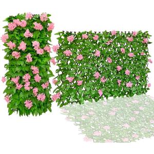 86 York Expandable Fence Privacy Screen Faux Ivy Decorative for Outdoor Garden Wall Patio Balcony, Artificial Hedge Lattice Fencing(Single Sided Leaves) (1, Hydrangea-Pink)