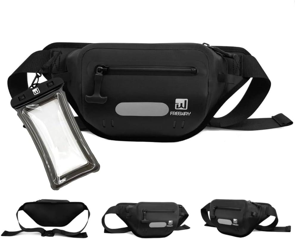 Premium Dry Bag Waterproof Fanny Pack for Water Sports  100% Waterproof with Reflective Strip  Ideal for Snorkeling, Kayaking, Surfing, Boating & Paddle Boarding  Adjustable Waist Belt (Black)
