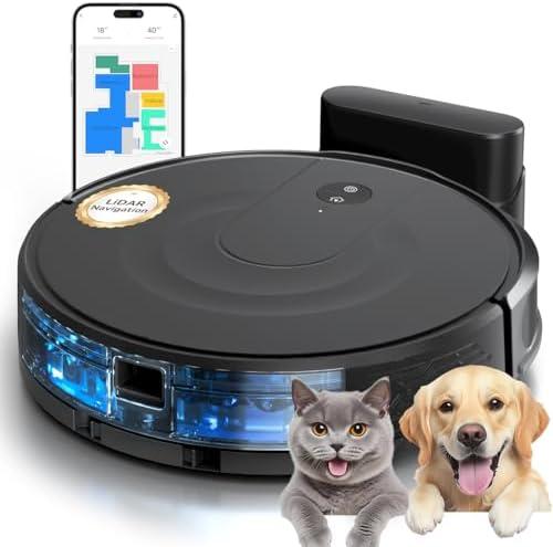 Seyanke Robot Vacuum and Mop Combo, 9000Pa Robotic Vacuum Cleaner with Smart LiDAR Navigation, Ultra-Slim, App & Voice Control, Ideal for Pet Hair, Carpets, Hard Floors, Black