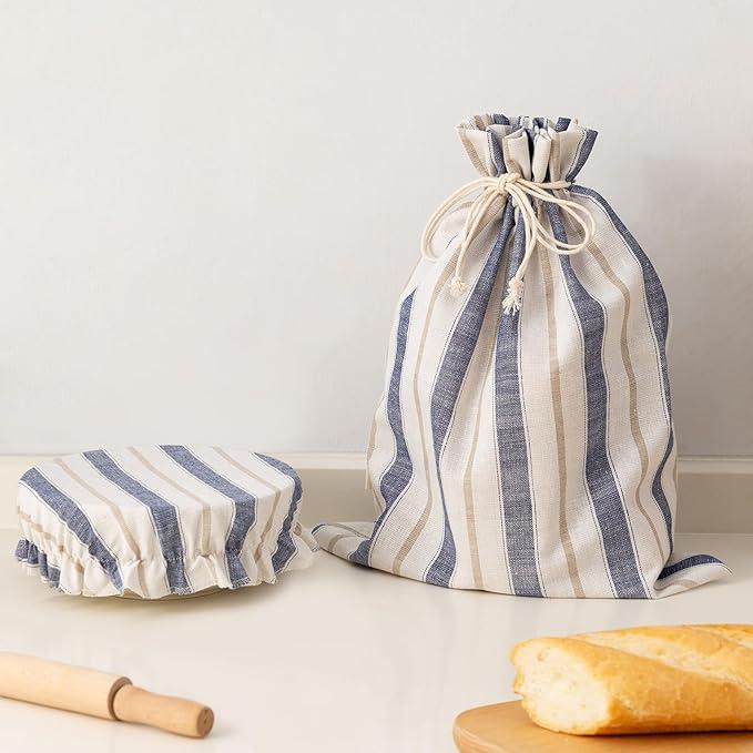 Linen Bread Bag for Homemade Sourdough Bread with Proofing Cover, Reusable Linen Sourdough Bread Storage Bag - Plastic Lined - with Proofing Bowl Cover