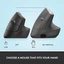Logitech Lift Vertical Ergonomic Mouse, Wireless, Bluetooth or Logi Bolt USB Receiver, Quiet clicks, 4 Buttons, Compatible with Windows/macOS/iPadOS, Laptop, PC - Graphite