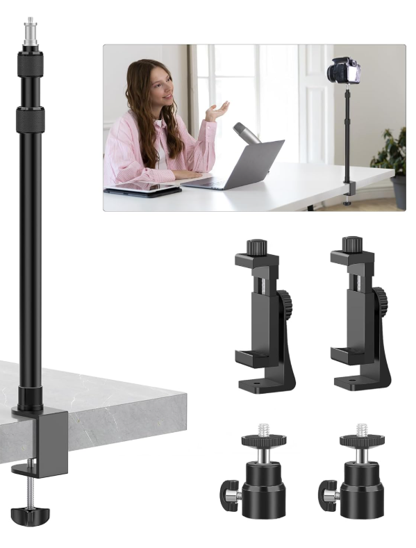 1 Desk Mount with 1/4" & 3/8" Screws, Ball Head, 17-41" Adjustable Aluminum Stand, for DSLR & Ring Light