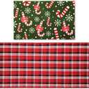2 Pcs Candy Cane Christmas Doormat 24'' x 51'' Red White Buffalo Plaid Outdoor Rug and 18'' x 28'' Candy Cane Coir Doormat Welcome Mat Non Slip Floor Mat for Outside Entrance Front Porch