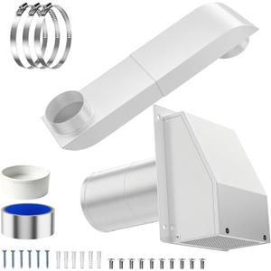 Periscope Dryer Vent Kit,Low Profile Flat with Hooded Outside Wall Vent Cover, Built-in Screen and Damper, Adjustable Telescoping Duct,Fire Resistant Design for Tight Narrow Laundry Room (WT), 9.5"-14.5" with Dryer Vent Cover, White