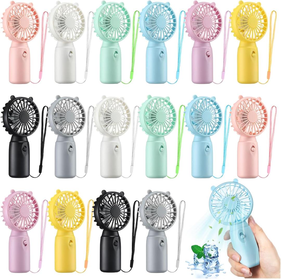 Glooglitter 16 Pcs Mini Portable Fans Bulk Handheld Battery Operated Fan with Lanyard for Makeup Eyelash, Cooling Lightweight Pocket Personal Fans for Wedding Outdoor Use (8 Mixed Colors)