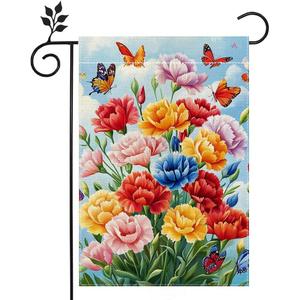 Spring Summer Carnations Garden Flag 12x18 Inch Double Sided, Colorful Welcome Yard Decor, Farmhouse Outdoor Flag for Lawn Patio Porch