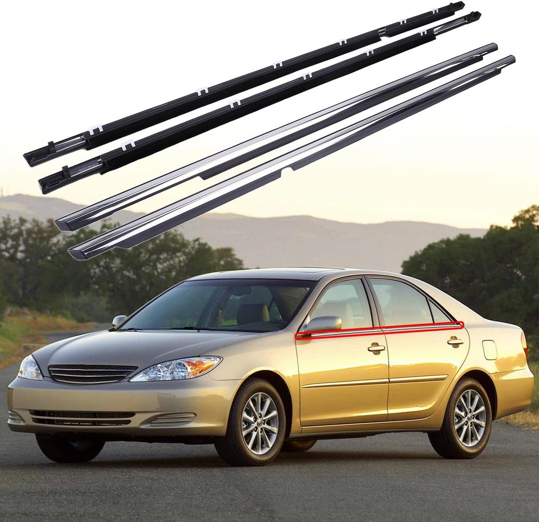 4-Piece Car Door Moulding Trim Weatherstrip Window Seal for Toyota with Camry 2002-2006 - Includes Electroplated Seal Trims 75710-33080, 75720-33080, 75730-33080, 75740-33080