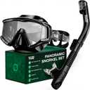 Pano 3 180 Panoramic Dive Mask, Three-Window Tempered Glass Scuba Mask with Dry Top Snorkel, Dual-Layer Silicone Skirt Anti-Leak Diving Gear for Men Women Teens Adults, 4 Color Options